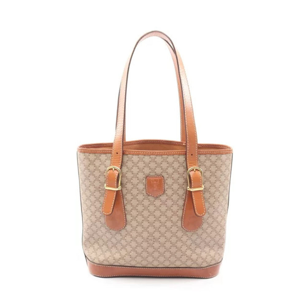 Celine Macadam Tote Bag Canvas Leather Beige